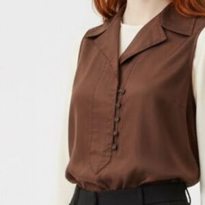 Anne Klein Brown Top, Cotton, Stretch Woven, Size Large